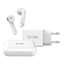 CELLY glava punjača i TRUE Wireless slušalice NEWGENPRO u BELOJ boji